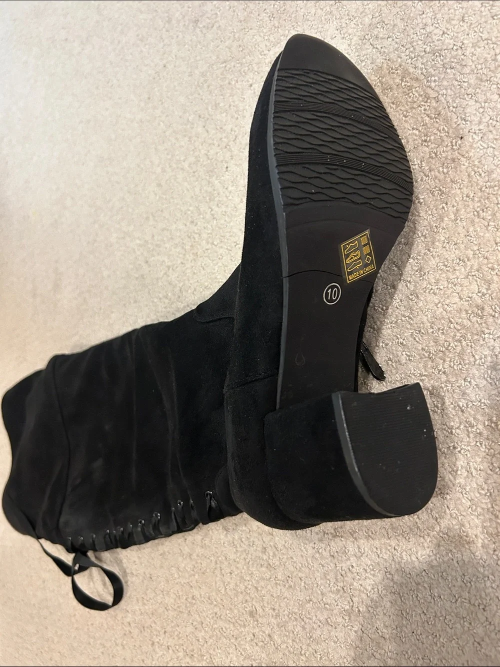 Women’s Black Over-the-Knee Heeled Boots - Suede Look
